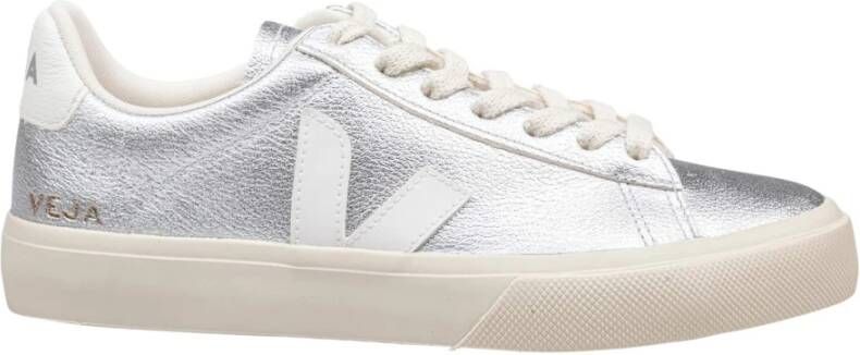 Veja Zilveren Leren Sneakers Ronde Neus Model Gray Dames - Foto 4
