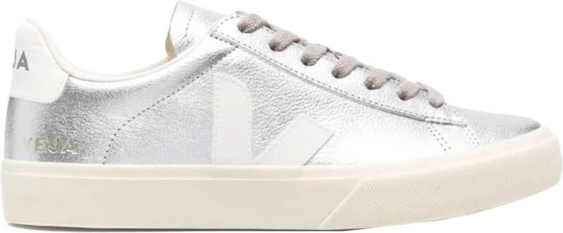 Veja Zilveren Leren Sneakers Ronde Neus Model Gray Dames - Foto 3