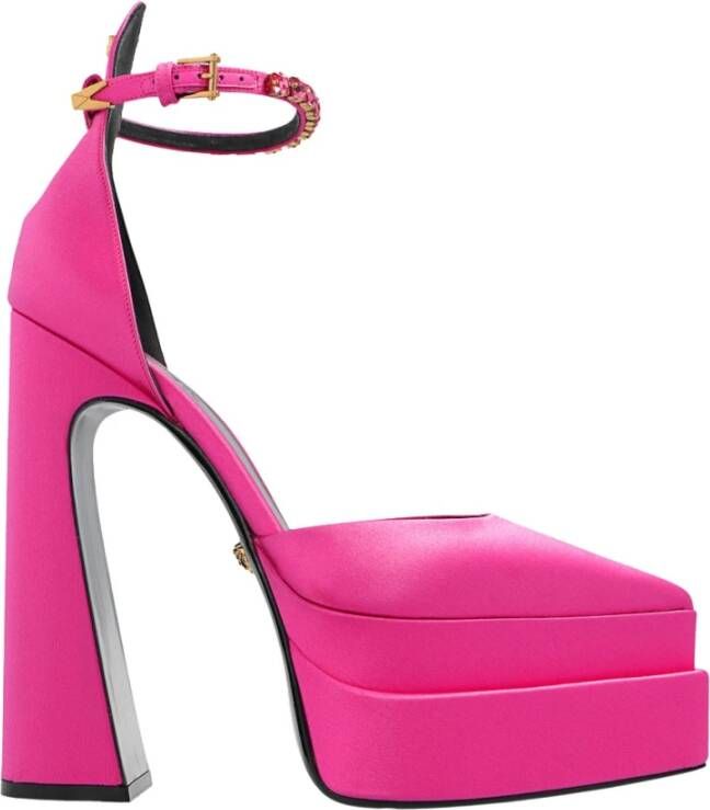 Versace Zijden Satijnen Kristal Applique Pumps Pink Dames