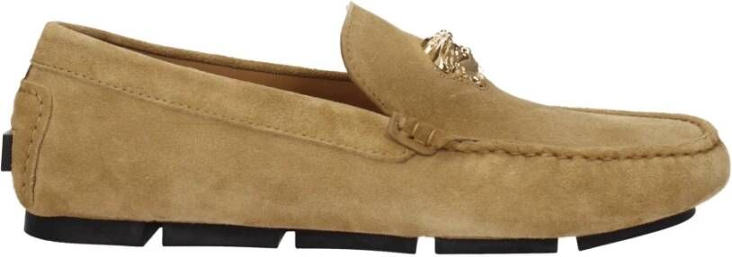 Versace Beige Suède Loafers met Metalen Medusa Detail Beige Heren