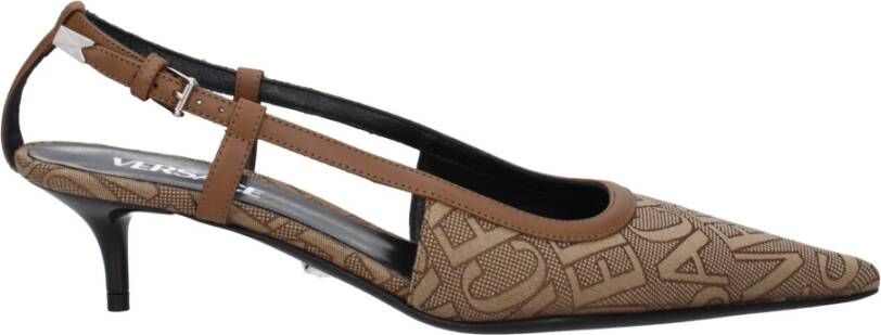 Versace Beige Stof Mid Hiel Pumps