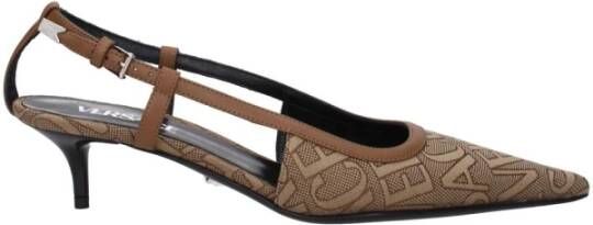 Versace Beige Stoffen Sandaal met Gespsluiting