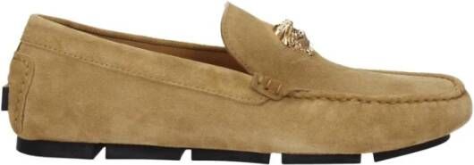Versace Beige Suède Loafers met Front Logo