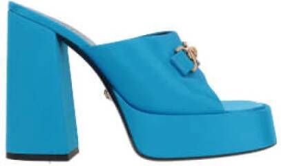 Versace Blauwe Satijnen Platform Sandalen met Medusa Detail Blue Dames