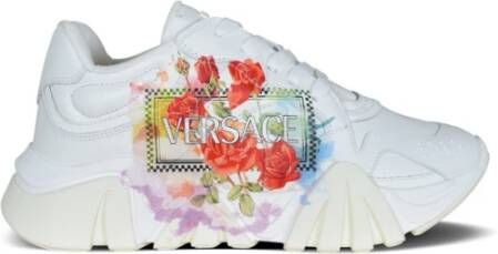 Versace Bloemenprint Leren Sneakers White Dames