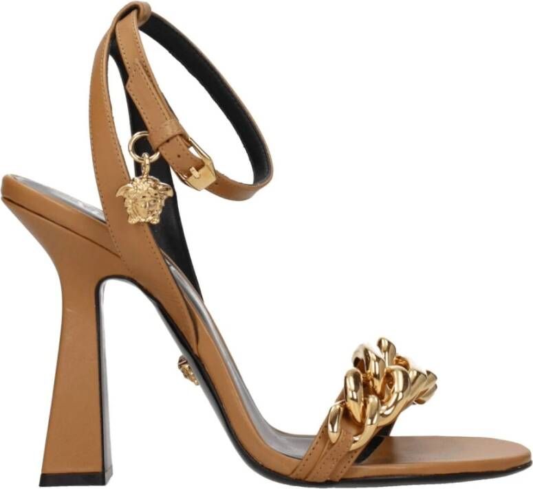 Versace Bruin Leren Stiletto Hakken Sandalen