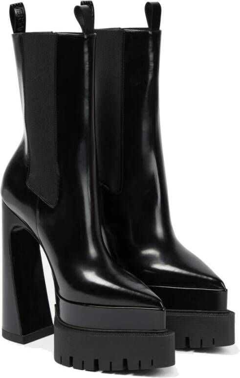 Versace Dames enkellaarsjes Medusa zwart gepolijst leer High Heel Platform laarzen 1007143-Dvt51-1B000