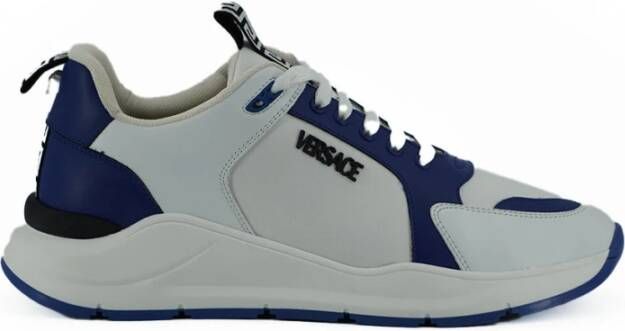 Versace Elegante Leren Sneakers Blauw Wit White Heren