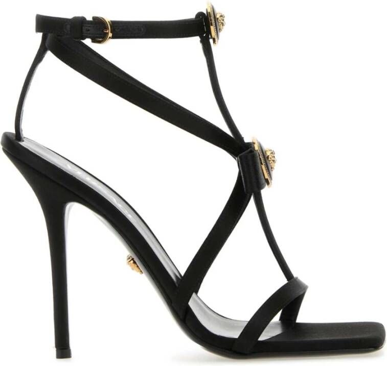 Versace Elegante zwarte satijnen sandalen Black Dames