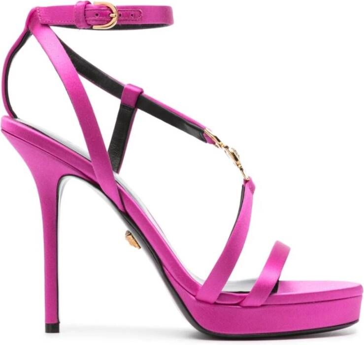 Versace Fuchsia Roze Medusa Satijnen Sandalen Pink Dames