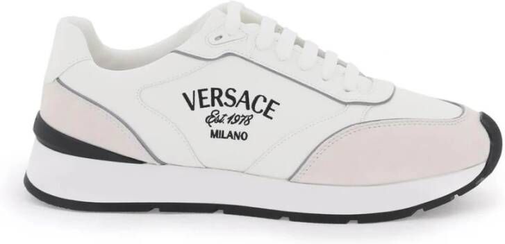 Versace Geborduurde Leren Sneakers White Heren