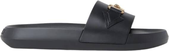 Versace Goudkleurige Medusa Open Teen Slides Zwart Heren