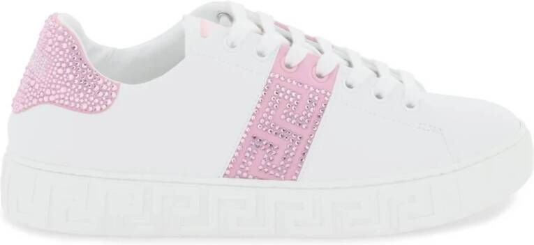 Versace Witte Roze Leren Sneakers La Greca White Dames