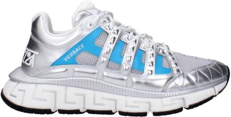 Versace Grijze Stoffen Logo Sneakers Rubberen Zool