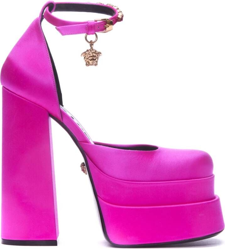 Versace Fuchsia Hak Platform Sandalen met Medusa Charme Pink Dames