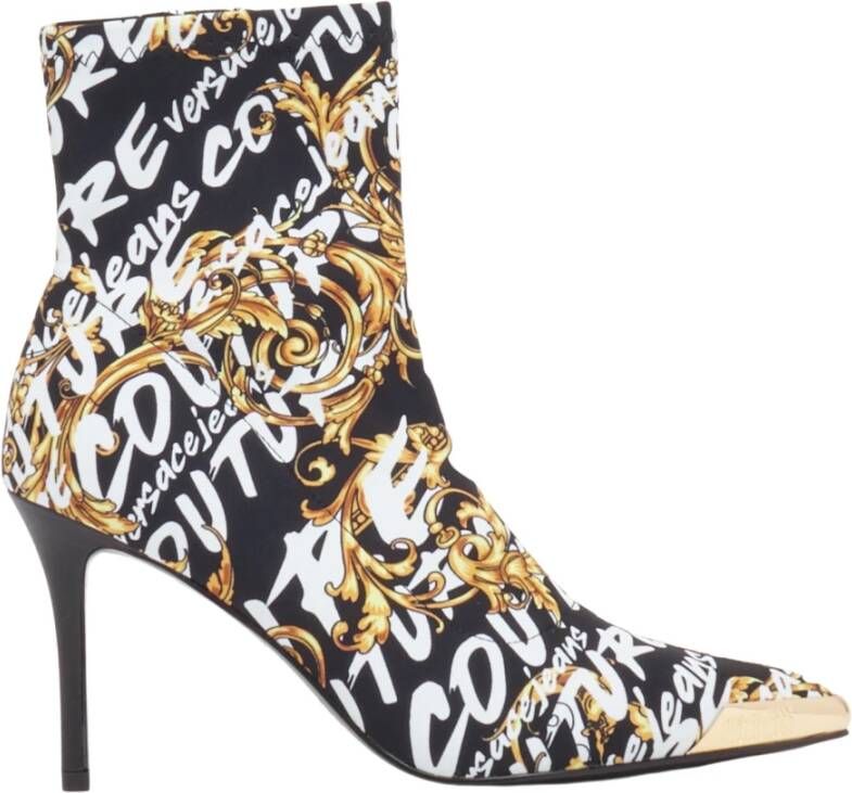 Versace Jeans Couture Glamour Tronchetto met barokdruk en punt afgewerkt met een Logottel 73V3S51-Zs371 zwart goud Zwart Dames