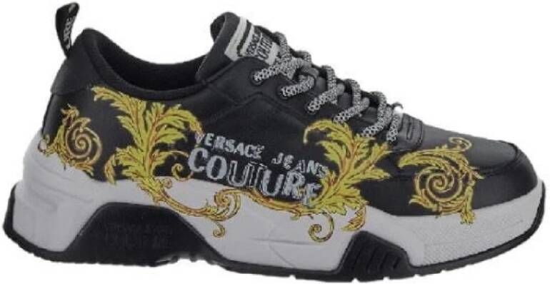 Versace Jeans Couture Barocco Print Leren Sneakers voor Heren Black Heren