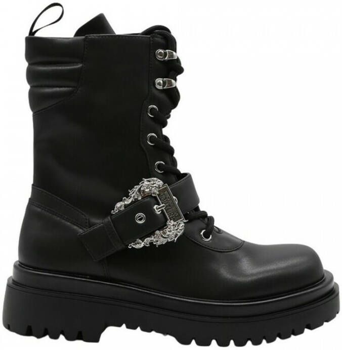 Versace Jeans Couture Zwarte Enkellaarsjes voor Dames met 5 cm Hak Black Dames