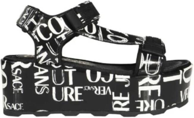 Versace Jeans Couture Dames platte sandalen met logo print Black Dames
