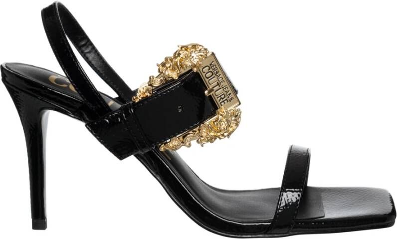 Versace Jeans Couture Glanzende Hoge Hak Sandalen met Band Detail Black Dames - Foto 4