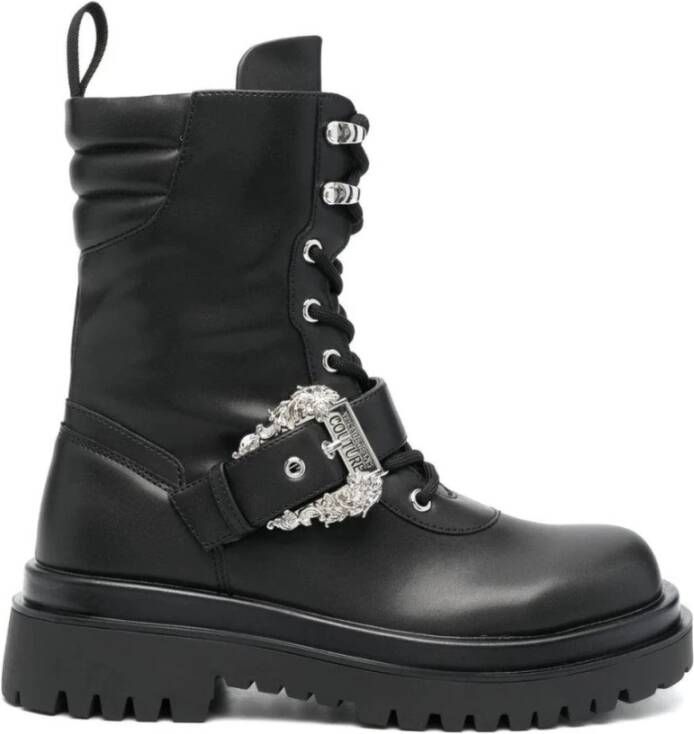 Versace Jeans Couture Zwarte Enkellaarsjes voor Dames met 5 cm Hak Black Dames