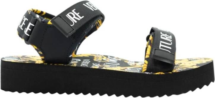 Versace Jeans Couture Verhoog je zomerse stijl met platte sandalen Black Dames