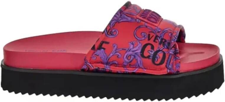 Versace Jeans Couture Fuchsia Satin Logo Sliders Pink Dames