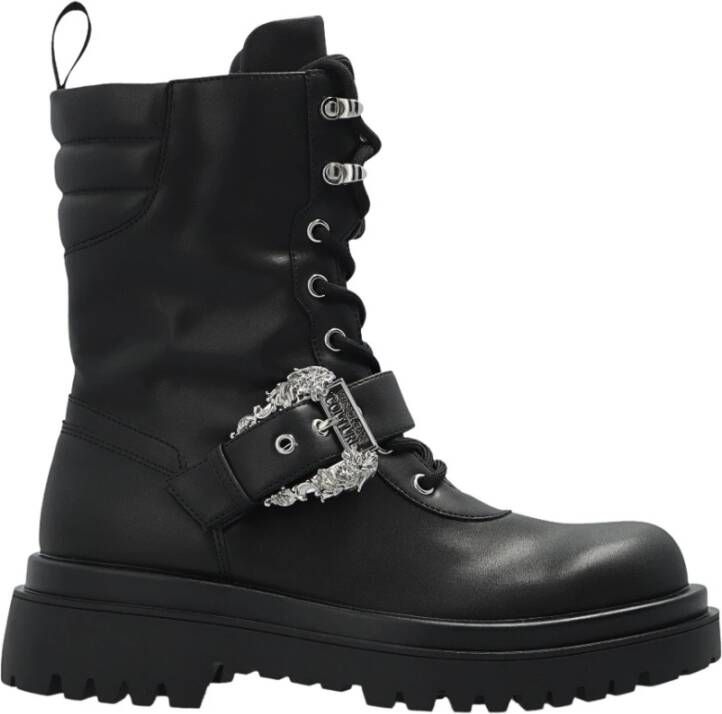 Versace Jeans Couture Zwarte Enkellaarsjes voor Dames met 5 cm Hak Black Dames