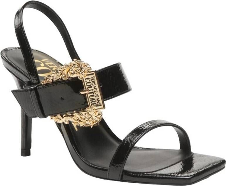 Versace Jeans Couture Glanzende Hoge Hak Sandalen met Band Detail Black Dames