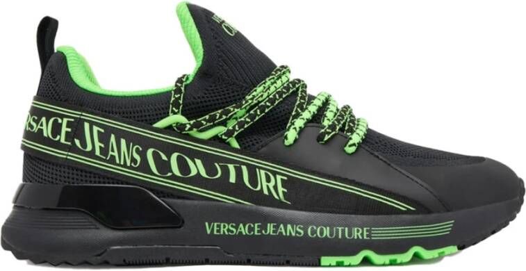 Versace Jeans Couture Groene Sneakers Ronde Neus Platte Hak