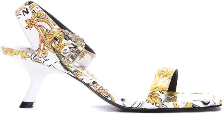 Versace Jeans Couture Witte Barok Print Hoge Hak Sandalen Multicolor Dames