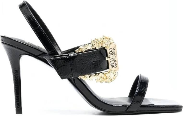 Versace Jeans Couture Glanzende Hoge Hak Sandalen met Band Detail Black Dames - Foto 5