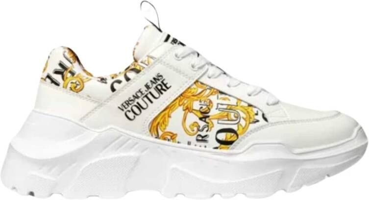 Versace Jeans Couture Lage veterschoenen met Logo Couture Print White Heren