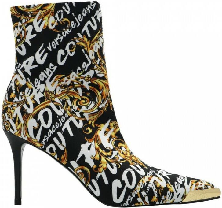 Versace Jeans Couture Glamour Tronchetto met barokdruk en punt afgewerkt met een Logottel 73V3S51-Zs371 zwart goud Zwart Dames