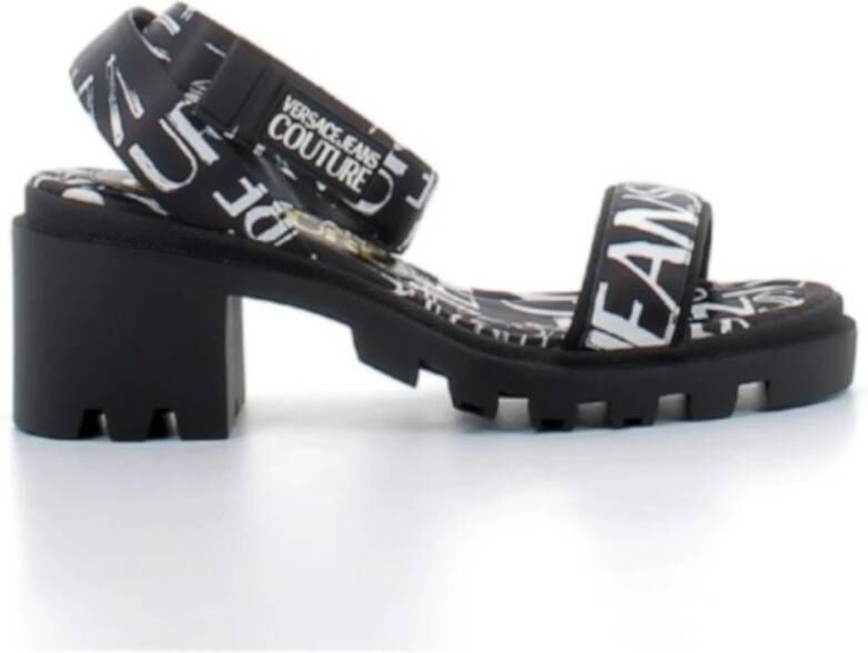 Versace Jeans Couture Zwarte Logo Couture Hoge Hak Sandalen Black Dames