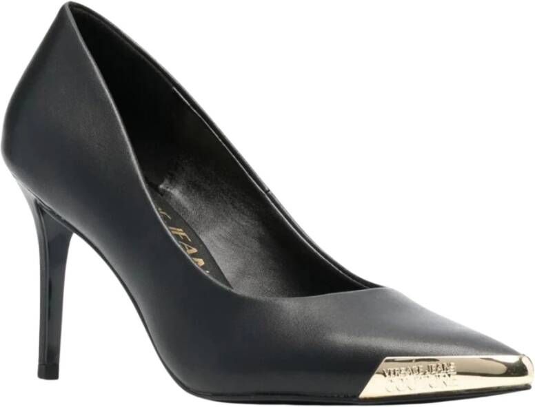 Versace Jeans Couture Minimalistische Zwarte Leren Decolletè met Gouden Detail Black Dames - Foto 5