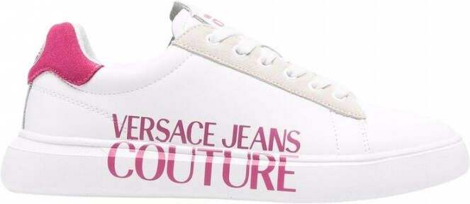 Versace Jeans Couture Witte leren sneakers met suède inzetstukken Damesmaat 38 White Dames