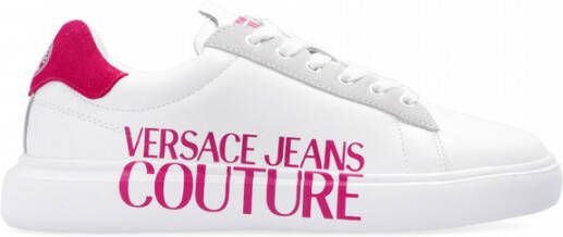 Versace Jeans Couture Witte leren sneakers met suède inzetstukken Damesmaat 38 White Dames