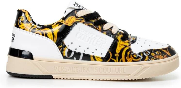 Versace Jeans Couture Logo Couture Sneakers Veganistisch Leer Wit en Zwart Black Heren