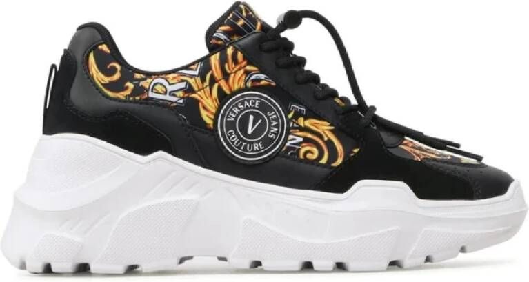 Versace Jeans Couture Barok Print Hoge Top Sneakers Black Dames
