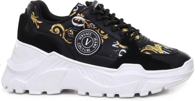 Versace Jeans Couture Barok Print Hoge Top Sneakers Black Dames