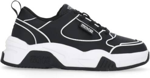 Versace Jeans Couture Zwarte Leren Sneakers met Contrasterende Details Black Heren