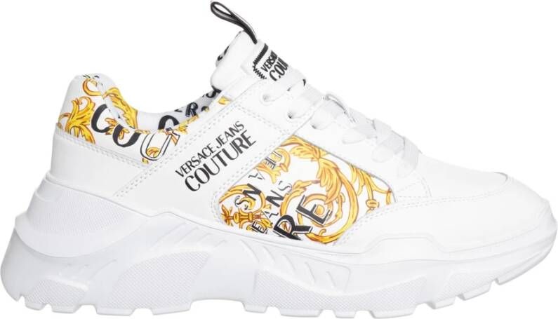 Versace Jeans Couture Lage veterschoenen met Logo Couture Print White Heren