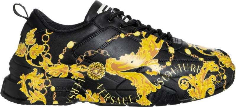 Versace Jeans Couture Abstracte Multikleur Leren Sneakers Black Heren