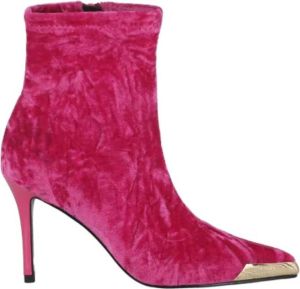 Versace Jeans Couture Verpletterde Velvet Stiletto Hak Enkellaarzen Roze Dames