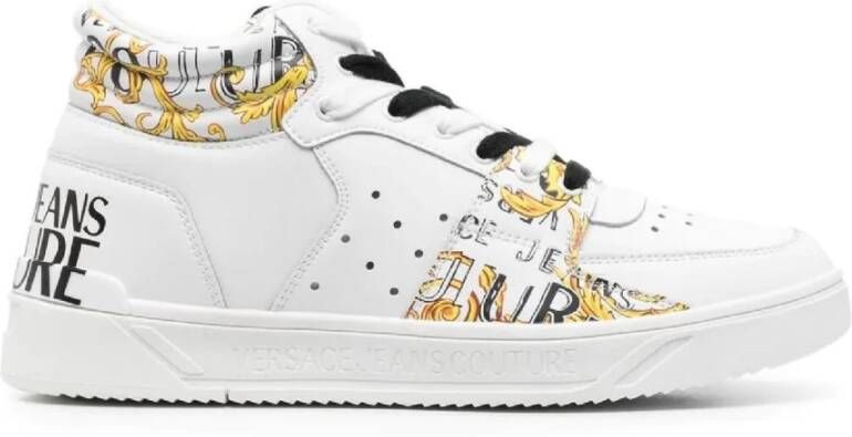 Versace Jeans Couture Witte Barokprint Hoge Sneakers White Heren