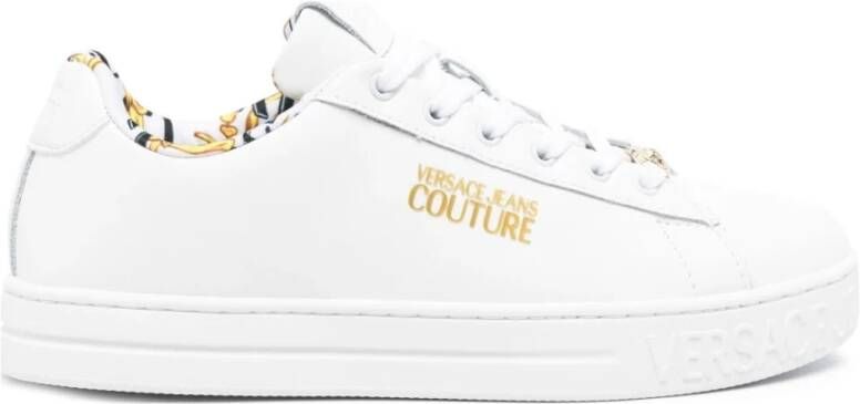 Versace Witte Leren Sneakers met Gouden Logo White Dames