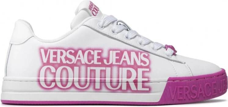 Versace Jeans Couture Witte Leren Logo Sneakers voor Vrouwen White Dames