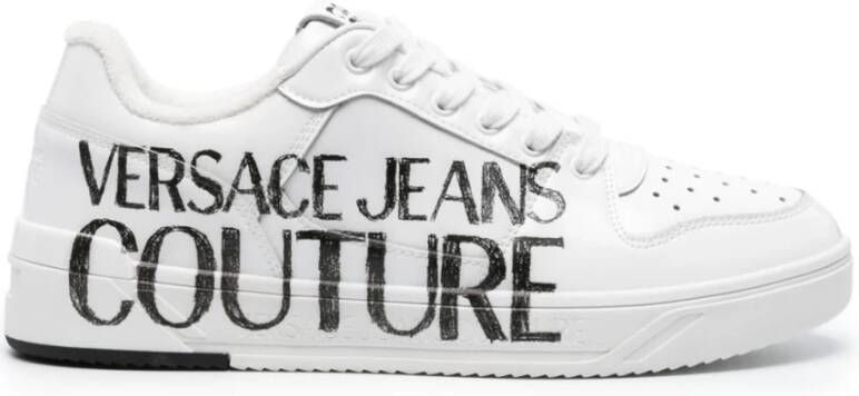 Versace Jeans Couture Witte leren sneakers met lak effect White Heren