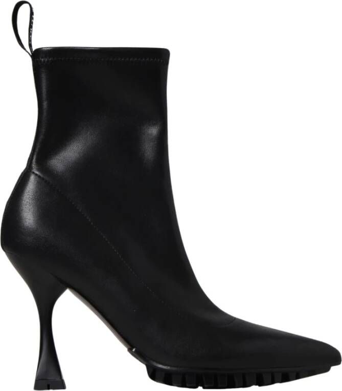 Versace Jeans Couture Zwarte enkellaarsjes met elastisch design en 11 cm hak Black Dames